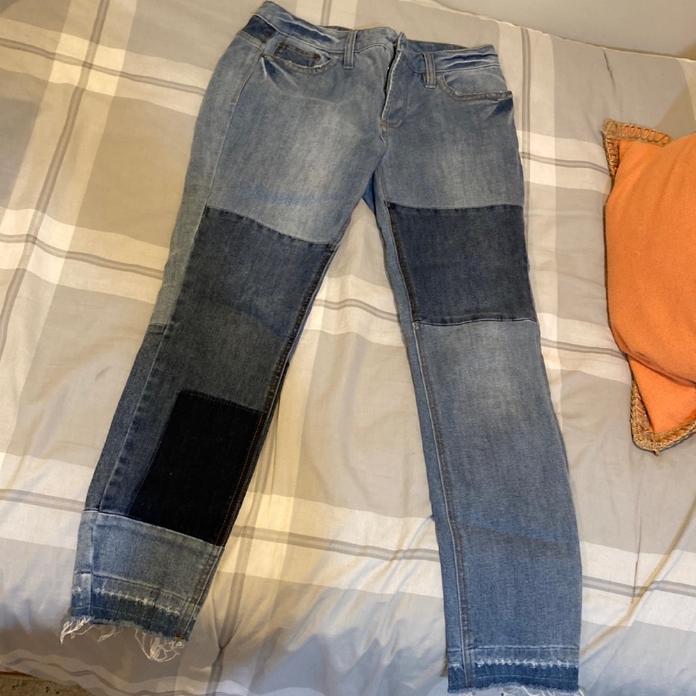 Free People Patch Work Slim Fit Jeans